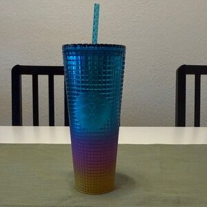 Starbucks Blue and Gold Gradient Tumbler with Straw